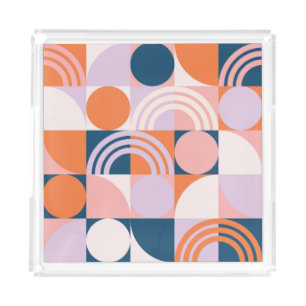 Mid-Century Circles Stripes: Geometric Pattern Acrylic Tray