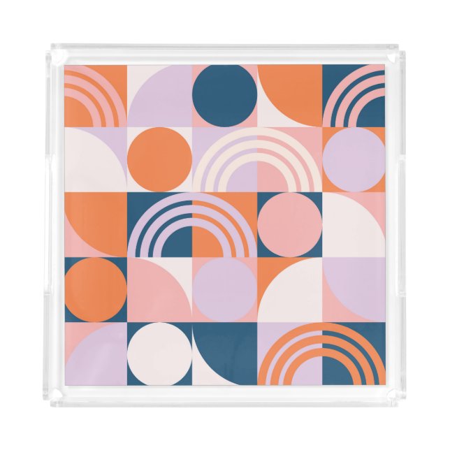 Mid-Century Circles Stripes: Geometric Pattern Acrylic Tray (Front)
