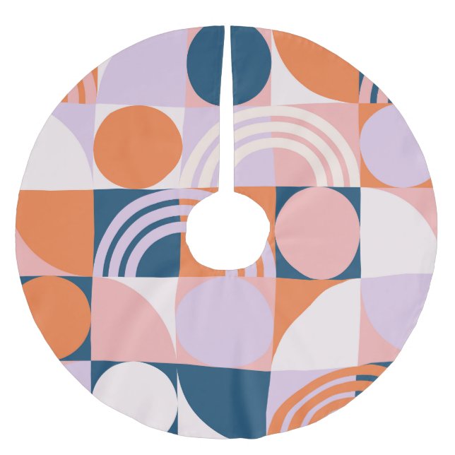 Mid-Century Circles Stripes: Geometric Pattern Brushed Polyester Tree Skirt (Front)