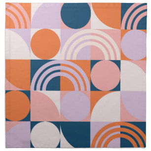 Mid-Century Circles Stripes: Geometric Pattern Cloth Napkin