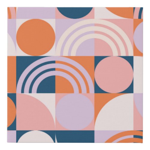 Mid_Century Circles Stripes Geometric Pattern Faux Canvas Print