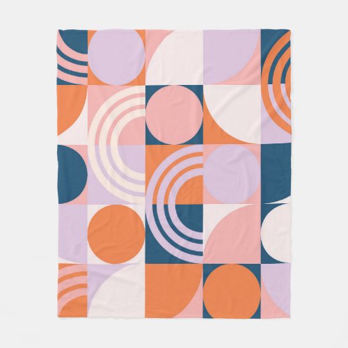 Mid_Century Circles Stripes Geometric Pattern Fleece Blanket