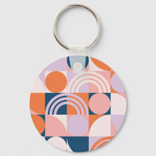 Mid-Century Circles Stripes: Geometric Pattern Keychain