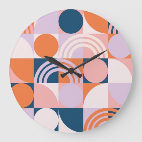 Mid_Century Circles Stripes Geometric Pattern Large Clock