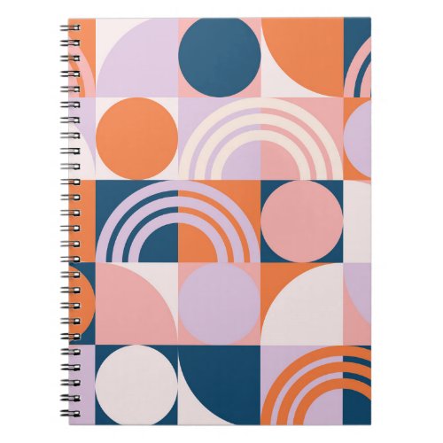 Mid_Century Circles Stripes Geometric Pattern Notebook