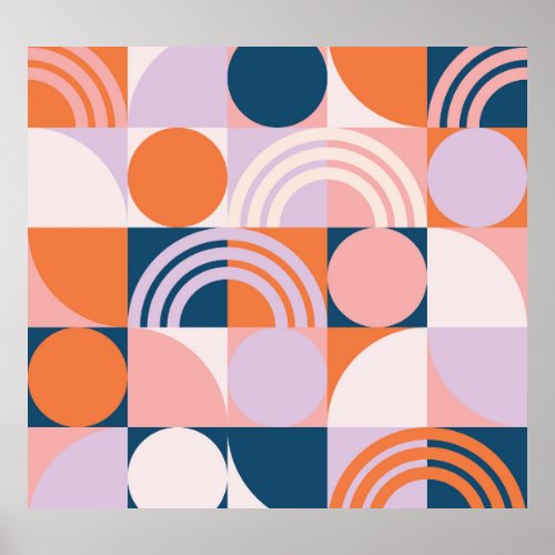 Mid_Century Circles Stripes Geometric Pattern Poster