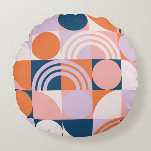 Mid_Century Circles Stripes Geometric Pattern Round Pillow