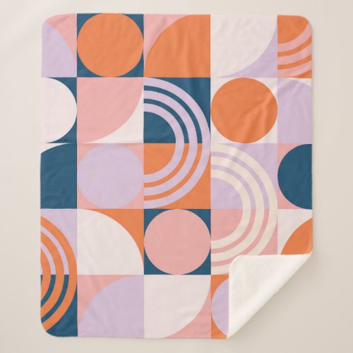 Mid_Century Circles Stripes Geometric Pattern Sherpa Blanket