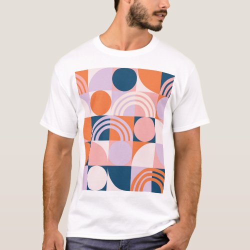 Mid_Century Circles Stripes Geometric Pattern T_Shirt