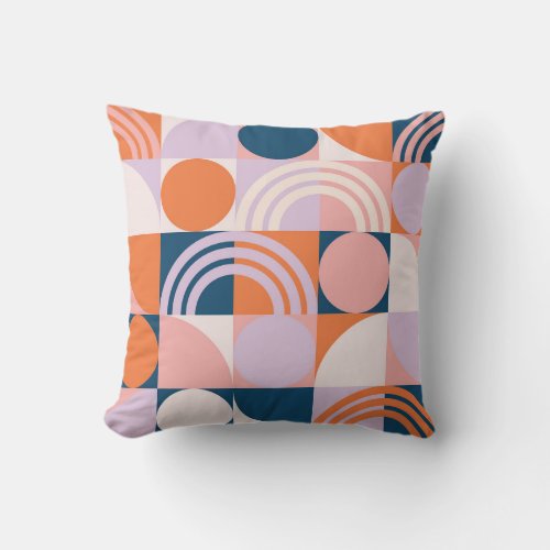 Mid_Century Circles Stripes Geometric Pattern Throw Pillow
