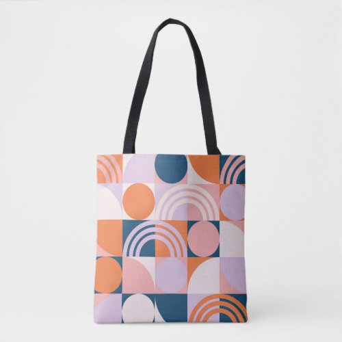 Mid_Century Circles Stripes Geometric Pattern Tote Bag