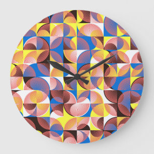 Mid-century circles, stripes, vintage tiles large clock