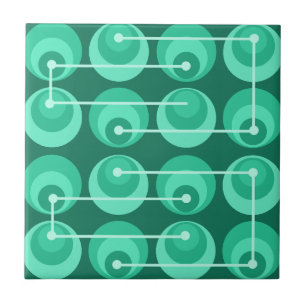 Mid Century Circles Teal Ceramic Tile