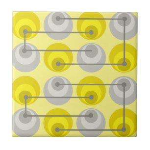 Mid Century Circles Yellow Gray Ceramic Tile