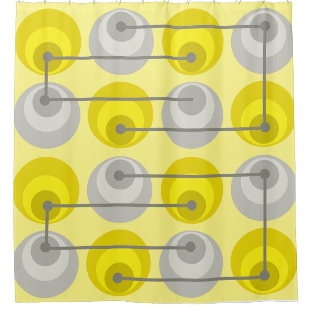 Mid Century Circles Yellow Gray Shower Curtain (Front)