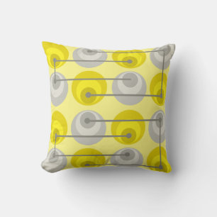 Mid Century Circles Yellow Gray Throw Pillow
