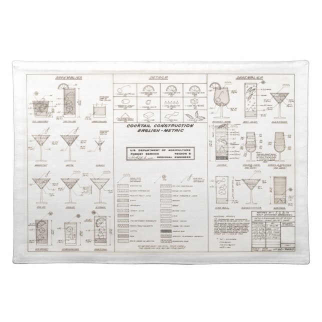 Mid Century Cocktail Construction Chart Placemat (Front)