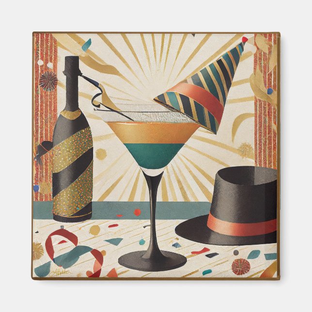 Mid-Century Cocktail Hour - New Years Eve Magnet (Front)