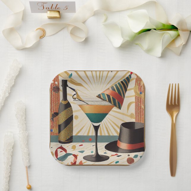 Mid-Century Cocktail Hour - New Years Eve Paper Plates (Wedding)