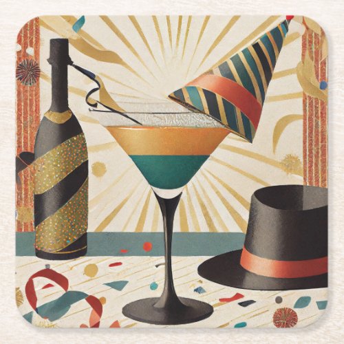 Mid_Century Cocktail Hour _ New Years Eve Square Paper Coaster