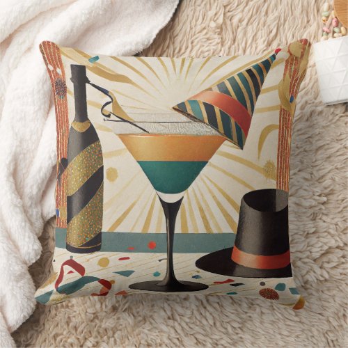 Mid_Century Cocktail Hour _ New Years Eve Throw Pillow