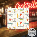 Mid-Century Cocktail Hour Square Paper Coaster<br><div class="desc">Fun and flirty cocktail pattern! Elevate your space with this stylish mid-century modern design featuring elegant cocktail glasses, retro geometric shapes, and a warm, vintage color palette. Perfect for adding a touch of 1950s charm to any lounge, bar area, or living space, this design captures the essence of classic cocktail...</div>