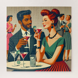 Mid Century Cocktail Party Couples - First Date Jigsaw Puzzle