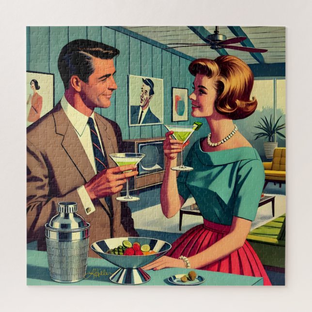 Mid Century Cocktail Party Couples - House Warming Jigsaw Puzzle (Vertical)