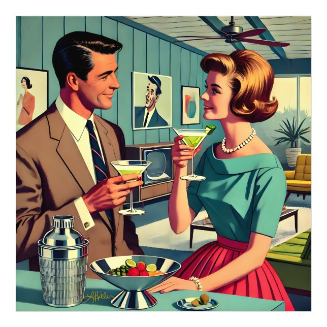 Mid Century Cocktail Party Couples - House Warming Photo Print (Front)