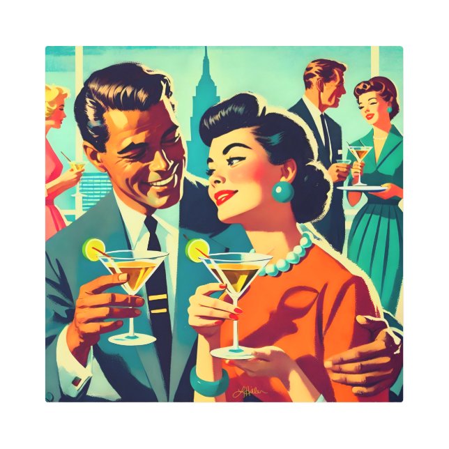 Mid Century Cocktail Party Couples - Mi Amor Metal Print (Front)