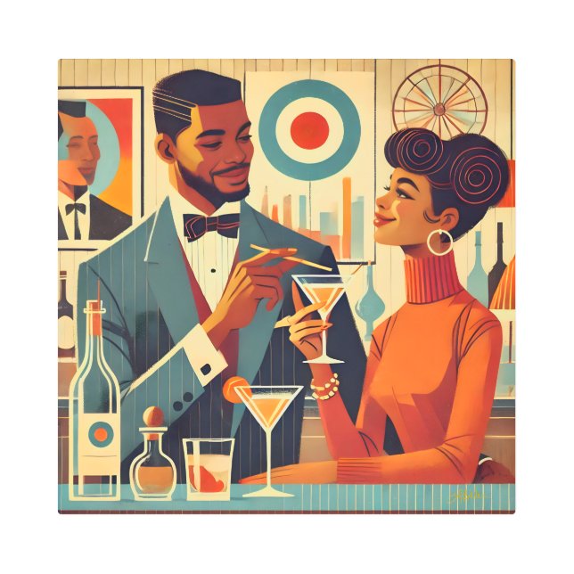 Mid Century Cocktail Party Couples - Soirée Hosts Metal Print (Front)