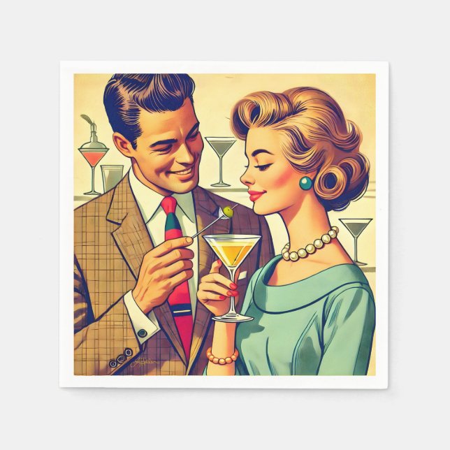 Mid Century Cocktail Party Couples - Temptation Napkins (Front)