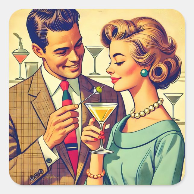 Mid Century Cocktail Party Couples - Temptation Square Sticker (Front)