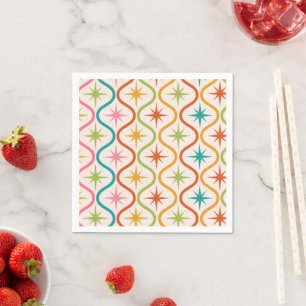 Mid Century Colorful Atomic Starbursts On Ogee  Napkins