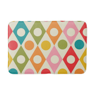 Mid Century Colorful Circles on Diamonds Pattern  Bath Mat