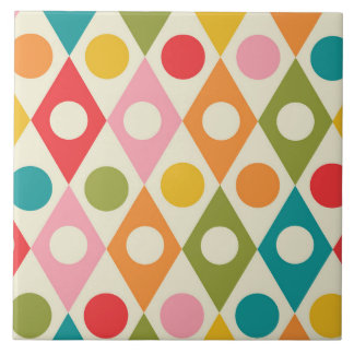 Mid Century Colorful Circles on Diamonds Pattern  Ceramic Tile