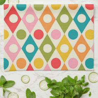 Mid Century Colorful Circles on Diamonds Pattern  Kitchen Towel