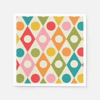 Mid Century Colorful Circles on Diamonds Pattern  Napkins