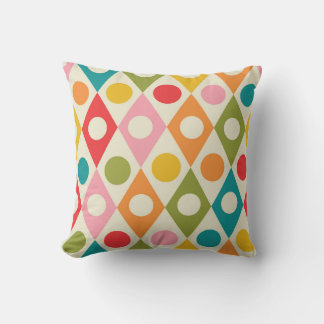 Mid Century Colorful Circles on Diamonds Pattern  Throw Pillow
