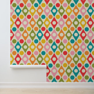 Mid Century Colorful Circles on Diamonds Pattern  Wallpaper