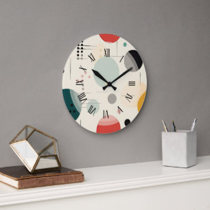 Mid century colorful geometric pattern large clock