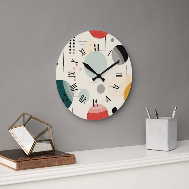 Mid century colorful geometric pattern large clock (Office)
