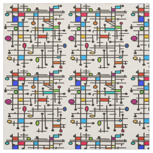 Mid_Century Colorful Grid Pattern Fabric