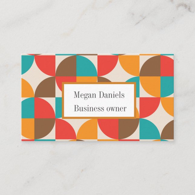 Mid Century Colorful Half Circles Custom  Business Card (Front)