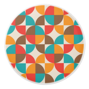 Mid Century Colorful Half Circles Pattern Ceramic Knob
