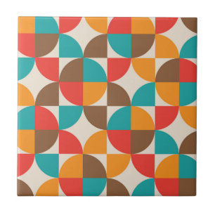 Mid Century Colorful Half Circles Pattern Ceramic Tile