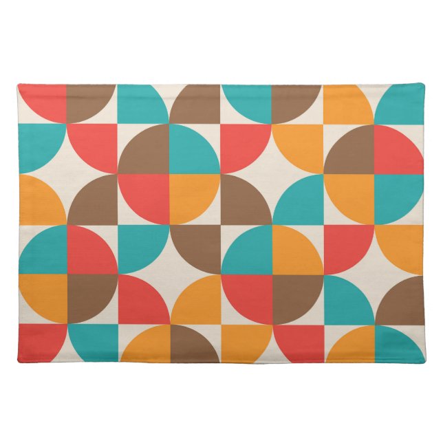 Mid Century Colorful Half Circles Pattern  Cloth Placemat (Front)