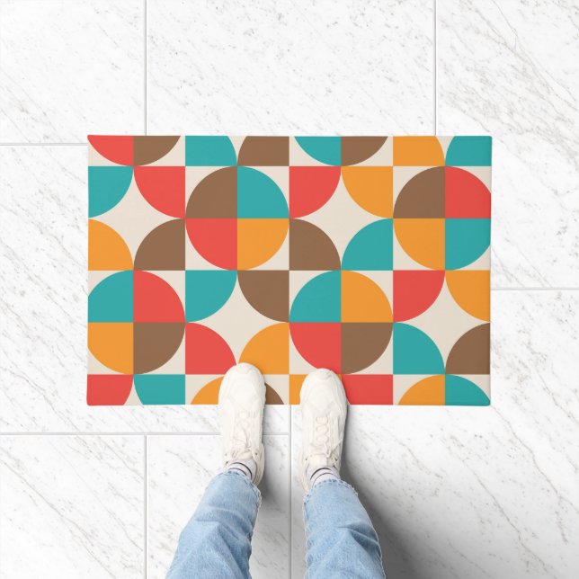 Mid Century Colorful Half Circles Pattern  Doormat (Indoor)