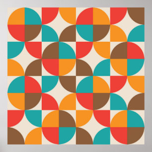 Mid Century Colorful Half Circles Pattern Modern Poster