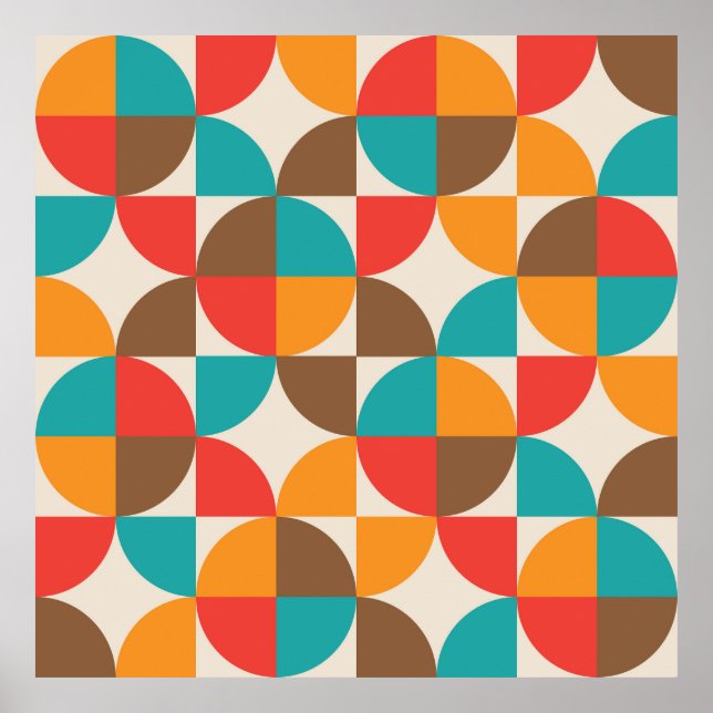 Mid Century Colorful Half Circles Pattern Modern  Poster (Front)